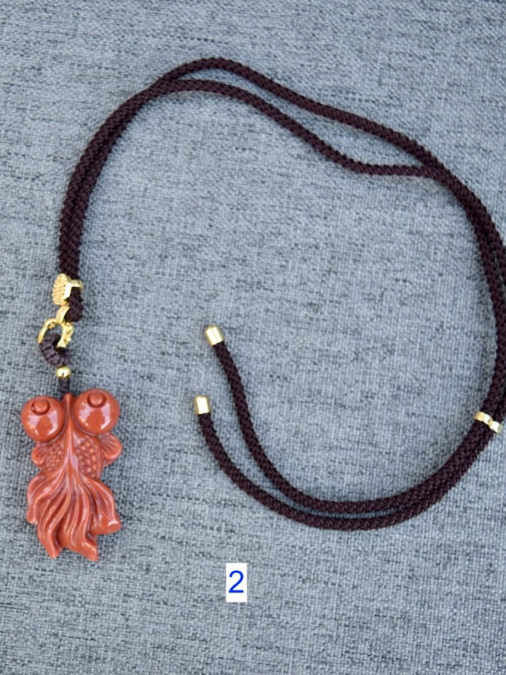 Red Jade Stone Fish Pendant Necklace - Chinese Rope Necklace Style 1 2 3 - Picture 6 of 9
